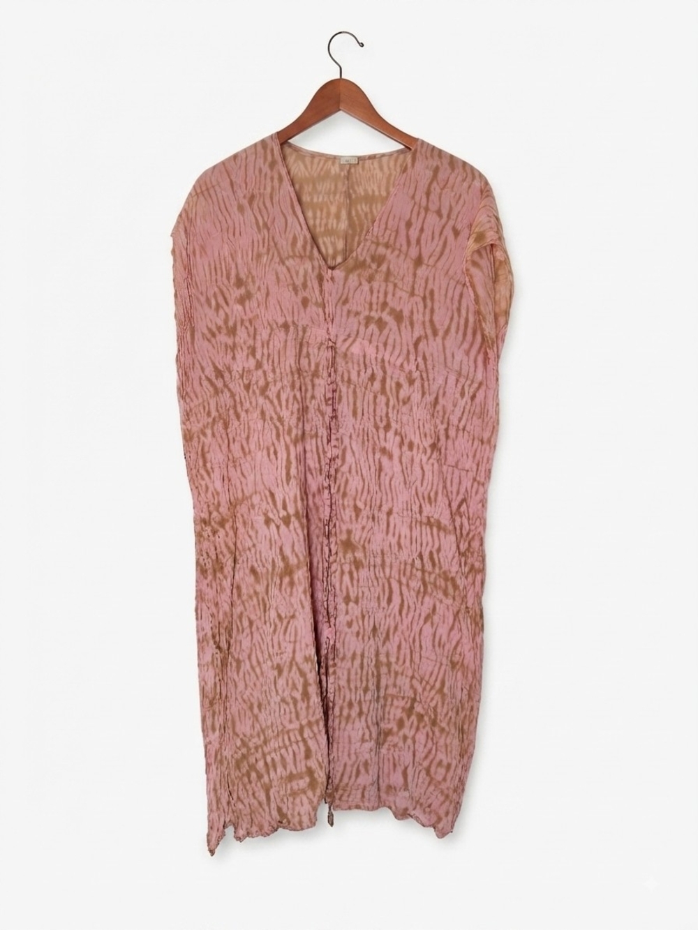 Matta Pink and Brown Tie-Dye Crinkle Kaftan Maxi Dress Size FS